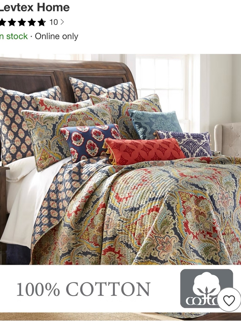 Levtex Paisley Quilt  3 pcs. Set in Red, Blue, Green reversible pattern 🧡 - Picture 5 of 6